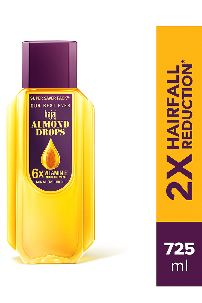 BAJAJ Almond Drops with 6X Vitamin E Nourishment for 2X Hairfall Reduction Hair Oil (Badam Tel)  (725 ml) 