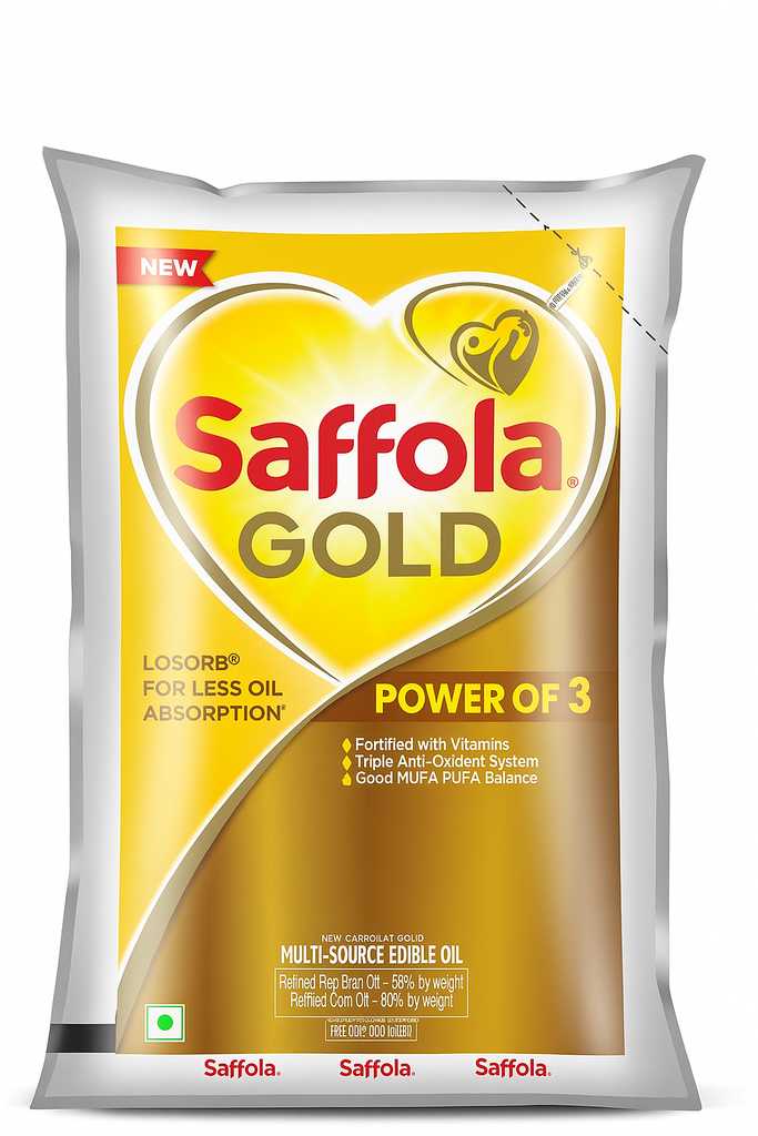 Saffola Gold Corn & Rice Bran refined oil | For heart healthy Oil Pouch (Mix tel) (910 g)