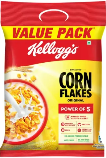 Kellogg's Corn Flakes Original, Power of Energy, Protein, Iron, D Calcium & Vitamins, Cereal Pouch (251 g)