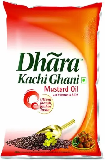 DHARA Kachi Ghani Mustard Oil Pouch (Sarson Tel)  (1 L) 